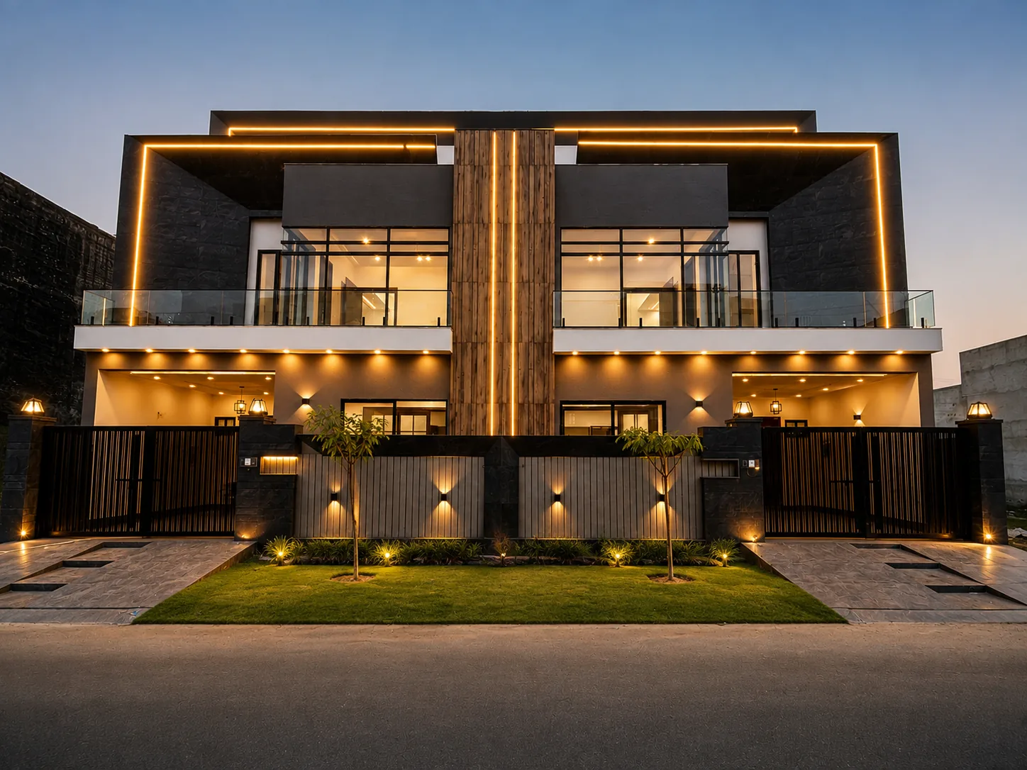 A composed modern residence at dusk